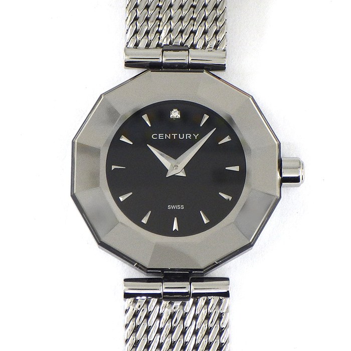 センチュリー CENTURY 腕時計 タイムジェム 606.7.S.50i.11.SM 1ポイント ダイヤインデックス ブラック文字盤 メッシュベルト SS クオーツアナログ 【中古】