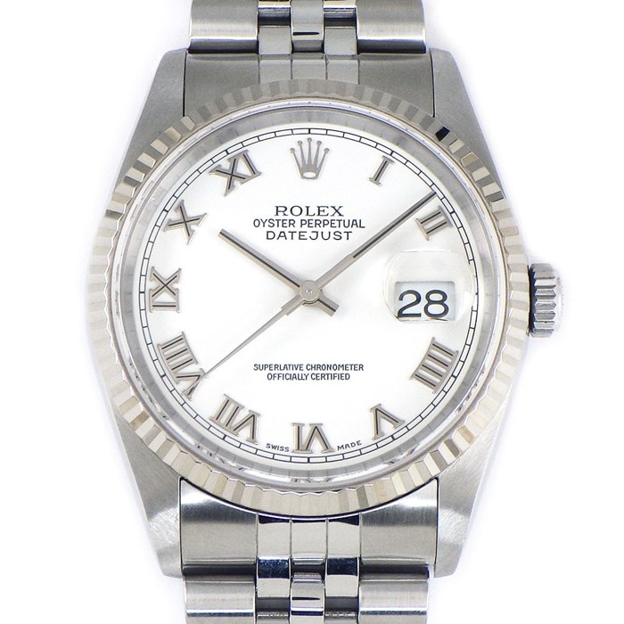 ロレックス Rolex 腕時計 デイトジャスト 16234 K番 2001年 ホワイト文字盤 ローマンインデックス デイト K18WG SS 自動巻き 【箱・保付き】 【中古】