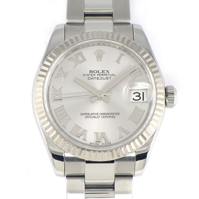 ロレックス Rolex 腕時計 デイトジャスト 178274 G番 2010年製 ルーレット刻印 ローマンインデックス シルバー文字盤 フルーテッドベゼル オイスターブレス K18WG SS 自動巻き 【中古】