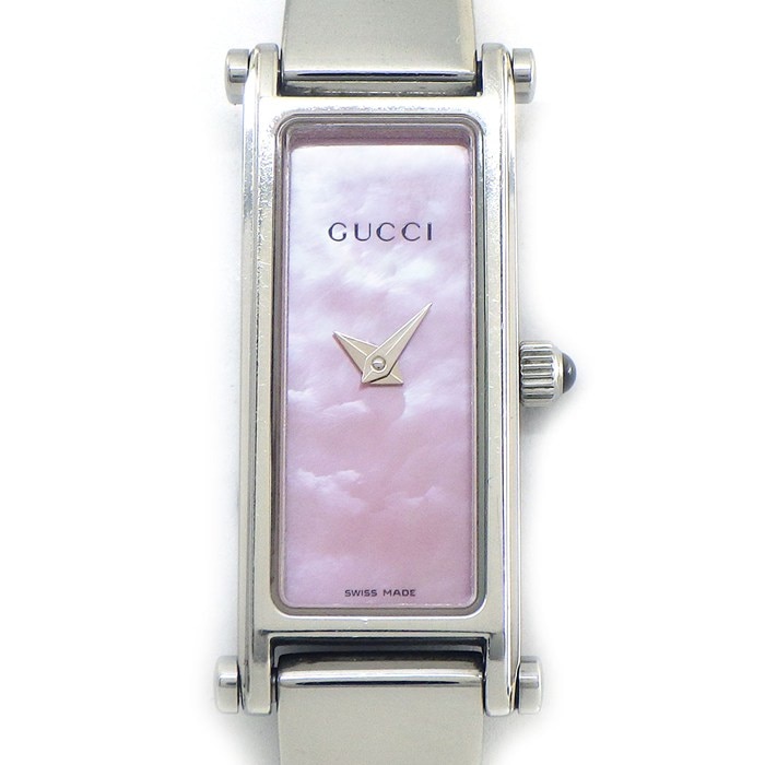 グッチ GUCCI 腕時計 バングルウォッチ 1500L レクタンギュラー ピンクシェル文字盤 SS クオーツアナログ 【中古】