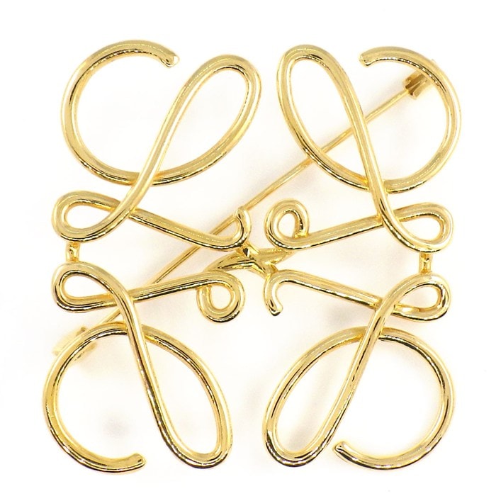 ロエベ LOEWE ブローチ アナグラム ゴールド 111.25.020 真鍮 GP 【中古】