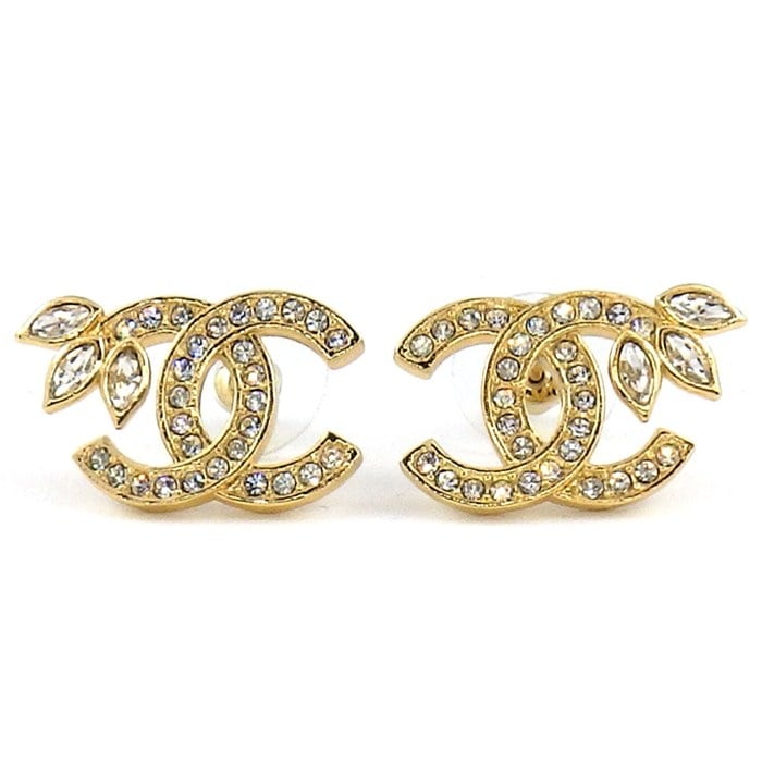 シャネル CHANEL ピアス ココマーク B22K AB9473 2022年製 リーフ ラインストーン GP 【中古】