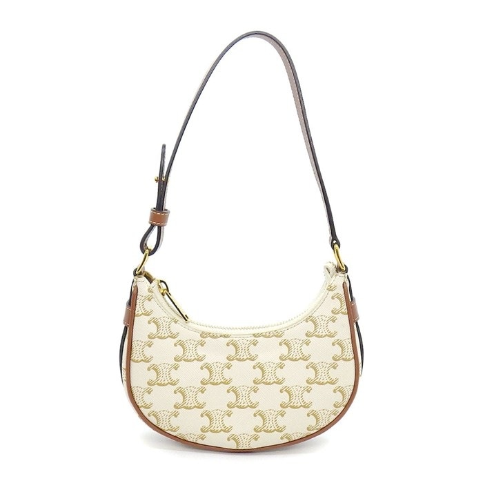 セリーヌ CELINE ハンドバッグ ミニ アヴァ 10I602DS1 ホワイト トリオンフキャンバス カーフスキン ゴールド金具 【中古】