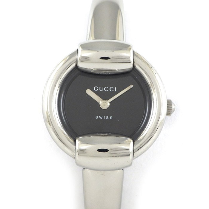 グッチ GUCCI 腕時計 バングルウォッチ 1400L ラウンド ブラック文字盤 SS クオーツアナログ 【中古】