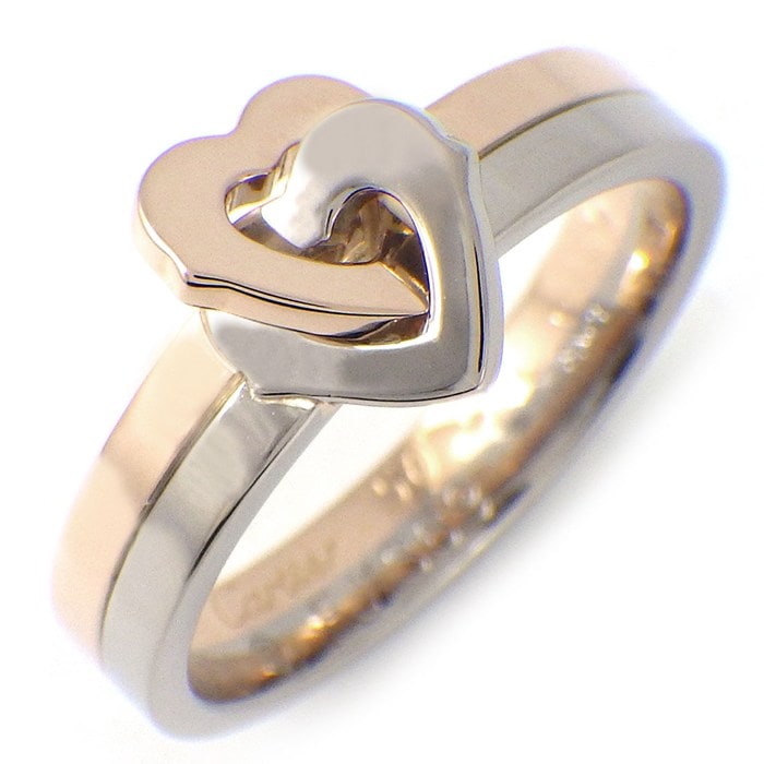 カルティエ Cartier リング 2C ダブルハート スリーカラー K18PG K18WG K18YG 9.5号 / #50 【中古】