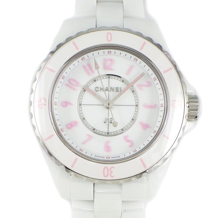 シャネル CHANEL 腕時計 J12 ピンクブラッシュ H6755 1200本限定 ホワイト文字盤 回転ベゼル セラミック クオーツアナログ 【中古】