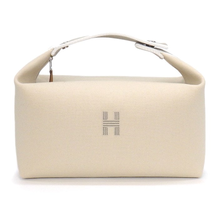 エルメス HERMES ハンドバッグ バス用ポーチ ブリッドアブラック GM ナチュラル コットンキャンバス シルバー金具 【中古】