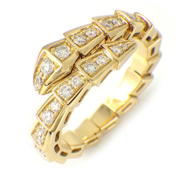 ブルガリ BVLGARI リング セルペンティ ヴァイパー シングルスパイラル 357491 フルパヴェ ダイヤモンド 計0.66ct K18YG 11-13号 / #M 【中古】