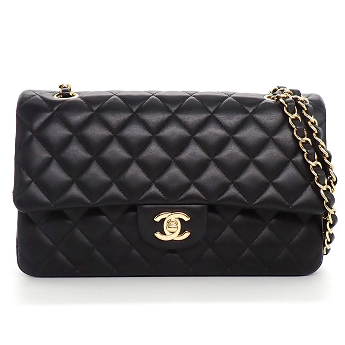 シャネル CHANEL ショルダーバッグ 11.12 クラシック マトラッセ25 A01112 2017年 ブラック ボルドー ラムスキン ゴールド金具 【中古】
