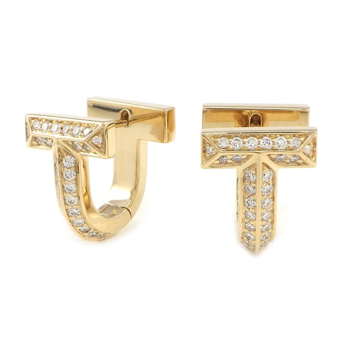 ティファニー Tiffany & Co. ピアス Tワン ハーフ パヴェ ハギー 73586097 ダイヤモンド 計0.14ct / 計0.14ct K18YG 【中古】