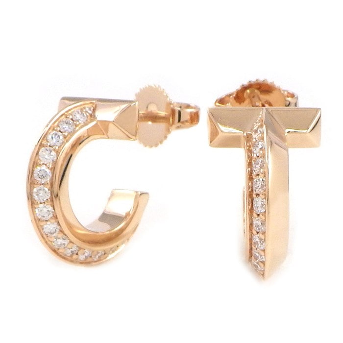 ティファニー Tiffany & Co. ピアス Tワン フープ XS 69782981 ハーフ ダイヤモンド 計0.20ct / 計0.20ct K18PG 【中古】