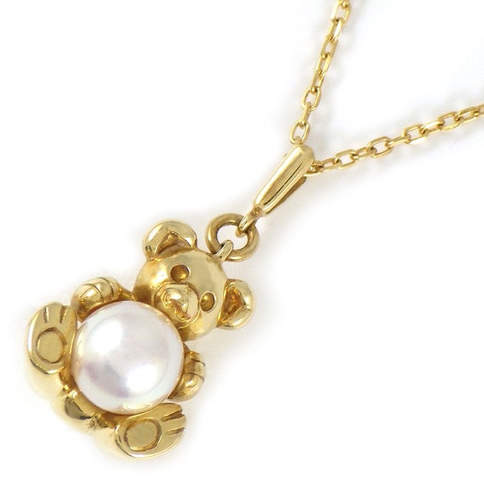 ミキモト MIKIMOTO ネックレス ベアーモチーフ 1ポイント パール 6.5mm珠 K18YG 【中古】