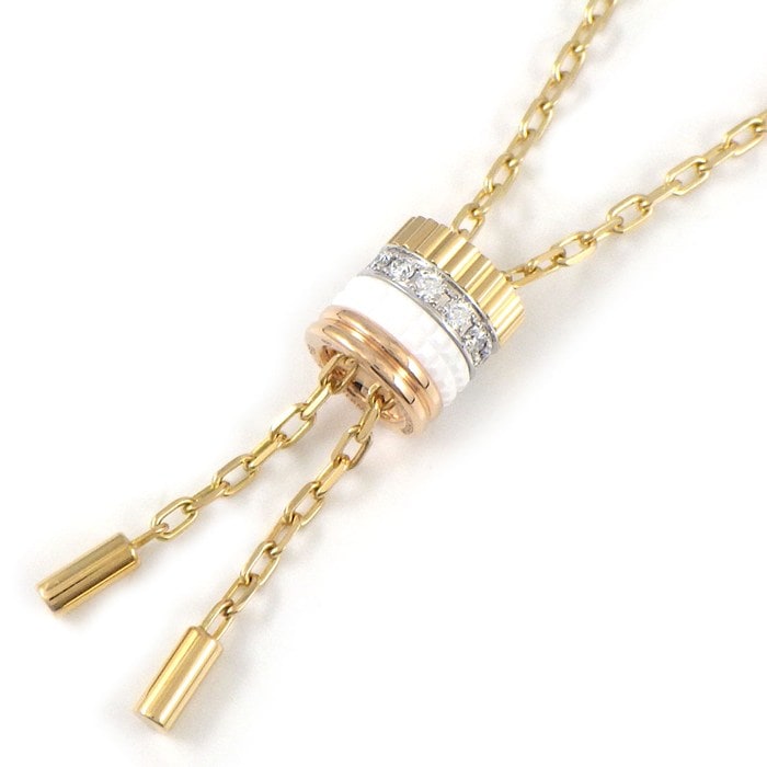 ブシュロン BOUCHERON ネックレス キャトル ホワイト タイネックレス スモール JCL01152 スリーカラー 12ポイント ダイヤモンド 計0.18ct セラミック K18PG K18WG K18YG 【箱・保付き】 【中古】