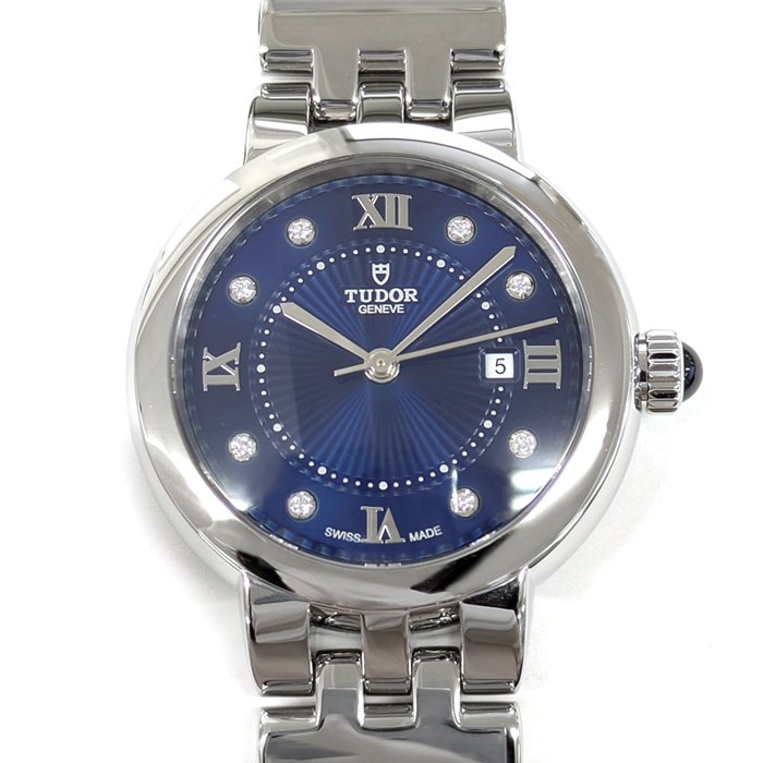 チューダー(チュードル) TUDOR 腕時計 クレア ドゥ ローズ M35500-0010 デイト 8ポイント ダイヤインデックス ギョーシェ ブルー文字盤 SS 自動巻き 【箱・保付き】 【中古】