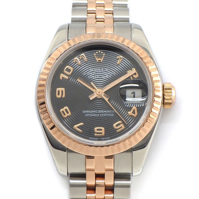 ロレックス Rolex 腕時計 デイトジャスト 179171 D番 2005年製 ルーレット刻印 アラビアンインデックス ブラック コンセントリック文字盤 エバーローズゴールド SS 自動巻き 【中古】
