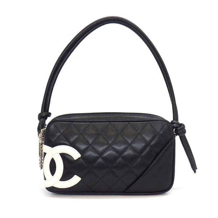シャネル CHANEL ハンドバッグ カンボンライン アクセサリーポーチ A25175 2001年 ブラック ピンク ソフトカーフスキン 【中古】