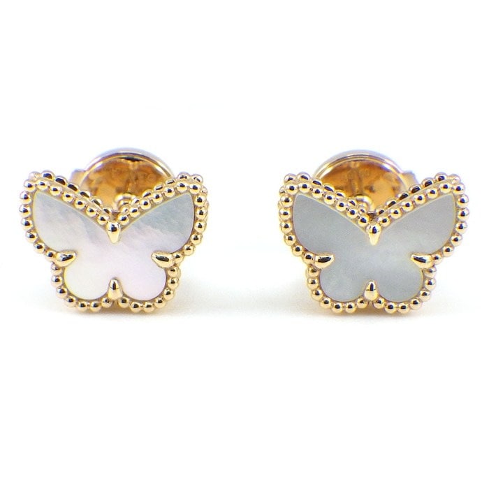 ヴァンクリーフ＆アーペル Van Cleef & Arpels ピアス スウィートアルハンブラ パピヨン VCARN5JM00 ギャラ 2025年9月日付 ホワイト シェル K18YG 【箱・保付き】 【中古】