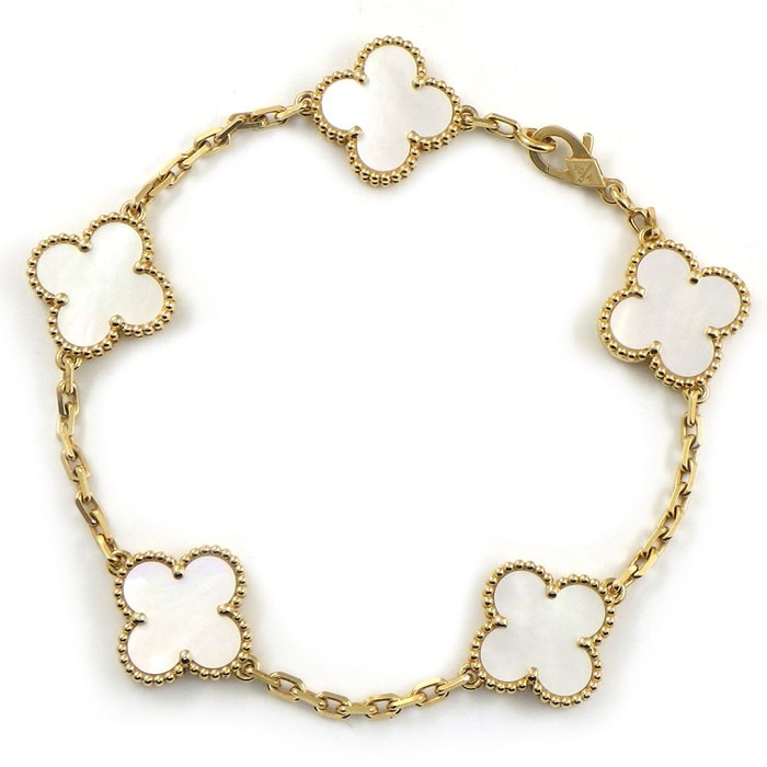 ヴァンクリーフ＆アーペル Van Cleef & Arpels ブレスレット ヴィンテージアルハンブラ 5モチーフ VCARA41800 ホワイト シェル K18YG 【中古】