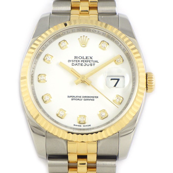 ロレックス Rolex 腕時計 デイトジャスト 116233G V番 2009年 10ポイント ダイヤインデックス ホワイト文字盤 ルーレット刻印 デイト K18YG SS 自動巻き 【OH済み】 【箱・保付き】 【中古】