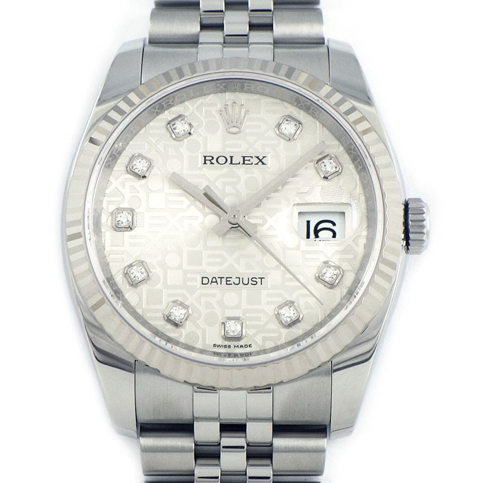 ロレックス Rolex 腕時計 デイトジャスト 116234G 10ポイント ダイヤインデックス シルバー コンピューター文字盤 彫コン デイト K18WG SS 自動巻き 【中古】