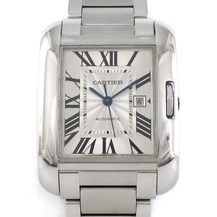 カルティエ Cartier 腕時計 タンクアングレーズ LM W5310009 デイト レクタンギュラー ギョーシェ シルバー文字盤 SS 自動巻き 【中古】