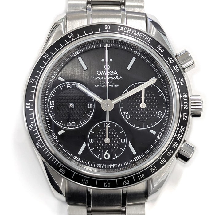 オメガ OMEGA 腕時計 スピードマスター レーシング 326.30.40.50.01.001 クロノメーター デイト クロノグラフ タキメーター スモールセコンド 裏スケ ギョーシェ ブラック文字盤 SS 自動巻き 【箱・保付き】 【中古】