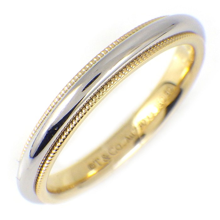  ティファニー Tiffany & Co. リング トゥギャザー ミルグレイン バンド K18YG PT950 14号 【中古】