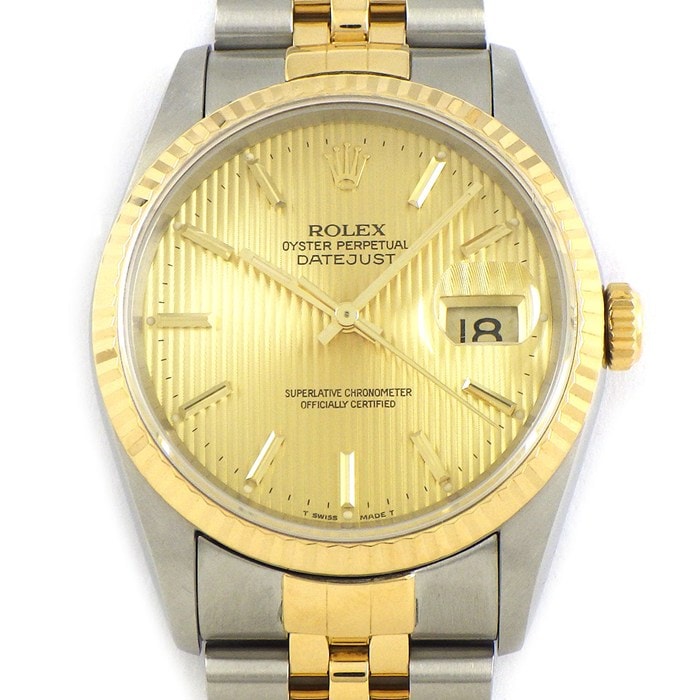 ロレックス Rolex 腕時計 デイトジャスト 16233 シャンパンタペストリー文字盤 デイト K18YG SS 自動巻き 【OH済み】 【箱・保付き】 【中古】