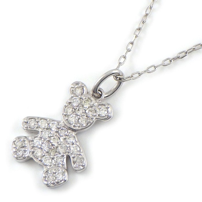 【ダイヤモンド】 ネックレス クマモチーフ ベアー パヴェ ダイヤモンド 計0.23ct K18WG 【中古】