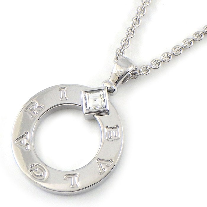 ブルガリ BVLGARI ネックレス ブルガリブルガリ 361076 ラウンドサークル ロゴ 1ポイント スクエアカット ダイヤモンド 0.09ct K18WG 【中古】