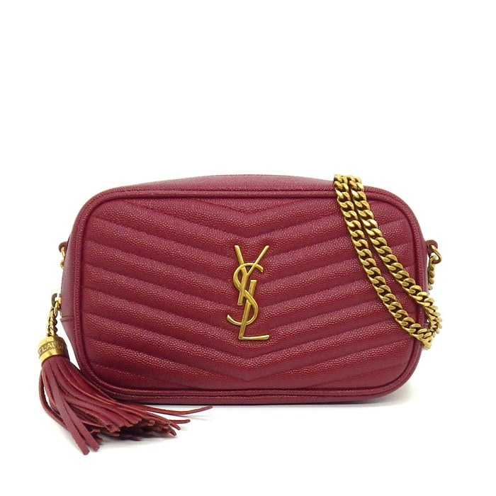 サンローラン SAINT LAURENT ショルダーバッグ ルー カメラバッグ 612579 レッド カーフレザー ゴールド金具 【中古】