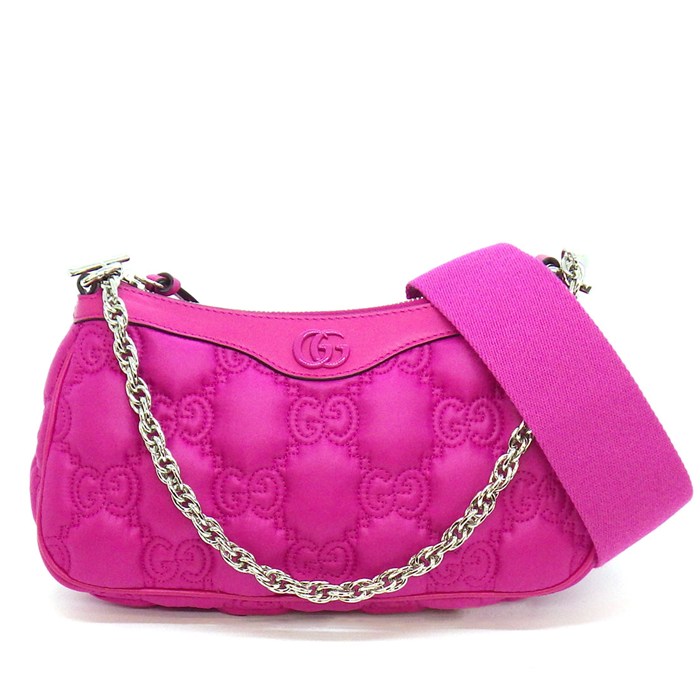グッチ GUCCI ショルダーバッグ GGマトラッセ 2wayチェーンショルダー 735049 ピンク パープル ナイロン レザー シルバー金具 【中古】