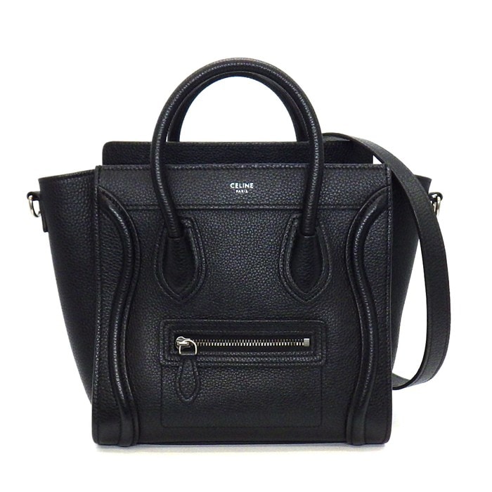 セリーヌ CELINE ハンドバッグ/ショルダーバッグ ラゲージ ナノ 189243DRU.38NO ブラック ドラムドカーフスキン シルバー金具 【中古】