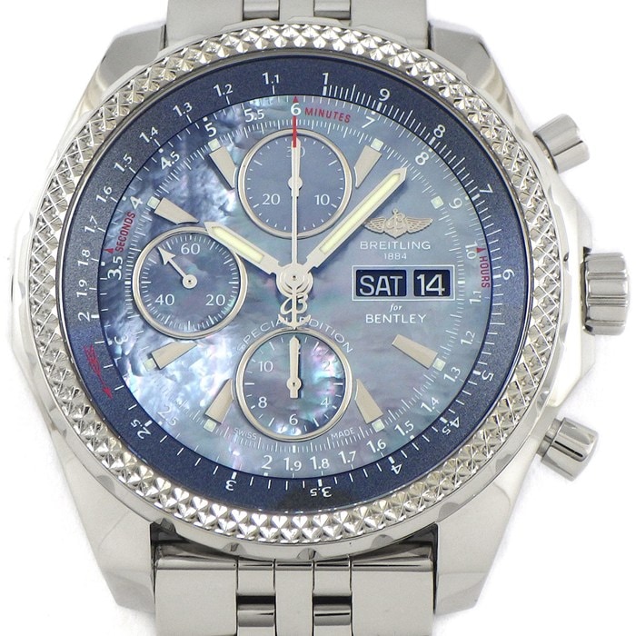 ブライトリング Breitling 腕時計 ベントレーGT MOP 日本限定 A133627X/BE63 デイデイト クロノグラフ スモールセコンド 夜光インデックス 夜光針 ブルーシェル文字盤 SS 自動巻き 【箱・保付き】 【中古】