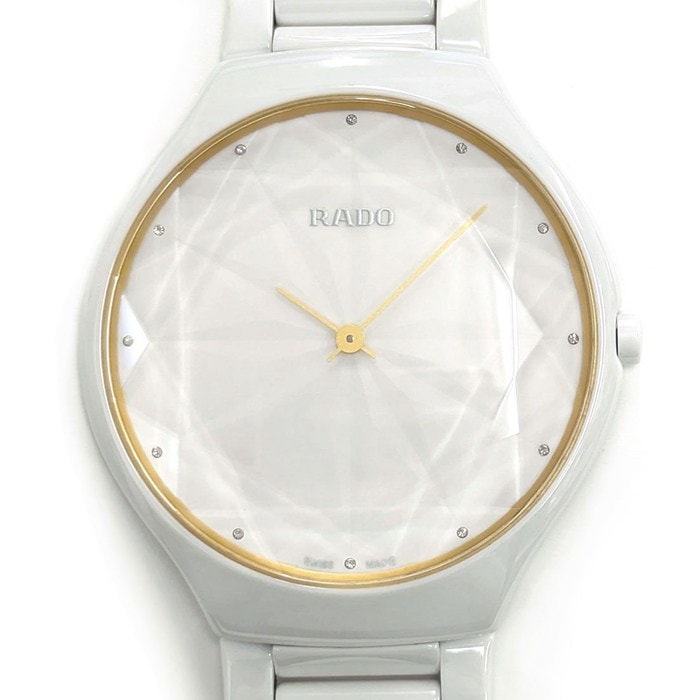 ラドー RADO 腕時計 トゥルー シンライン ジェム R27007702/01.420.0007.3.070 世界1001本限定 12ポイント ダイヤインデックス ホワイト文字盤 SS セラミック クオーツアナログ 【中古】