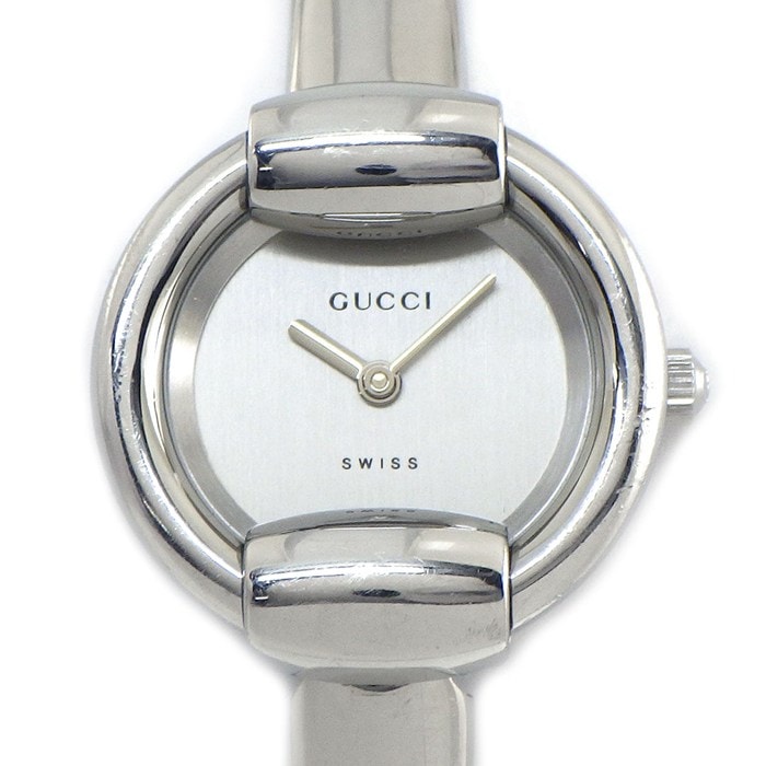 グッチ GUCCI 腕時計 バングルウォッチ ラウンド 1400L シルバー文字盤 SS クオーツアナログ 【中古】