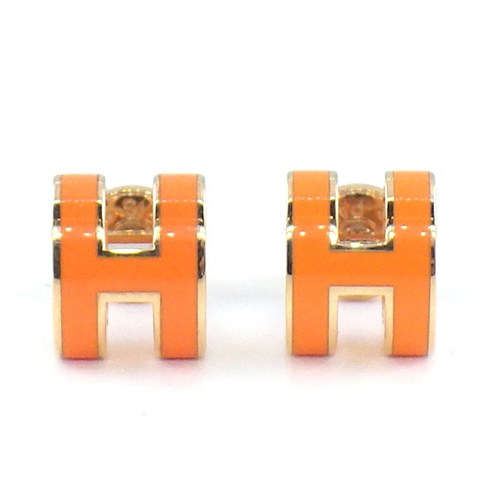 エルメス HERMES ピアス ポップアッシュ ミニ ポップH ピンク GP オレンジグラフティ ラッカー 【中古】