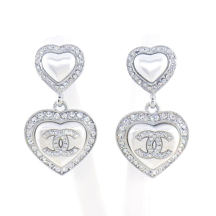 シャネル CHANEL ピアス ココマーク ハートモチーフ B23/B 2023年製 イミテーションパール ラインストーン メタル 【中古】