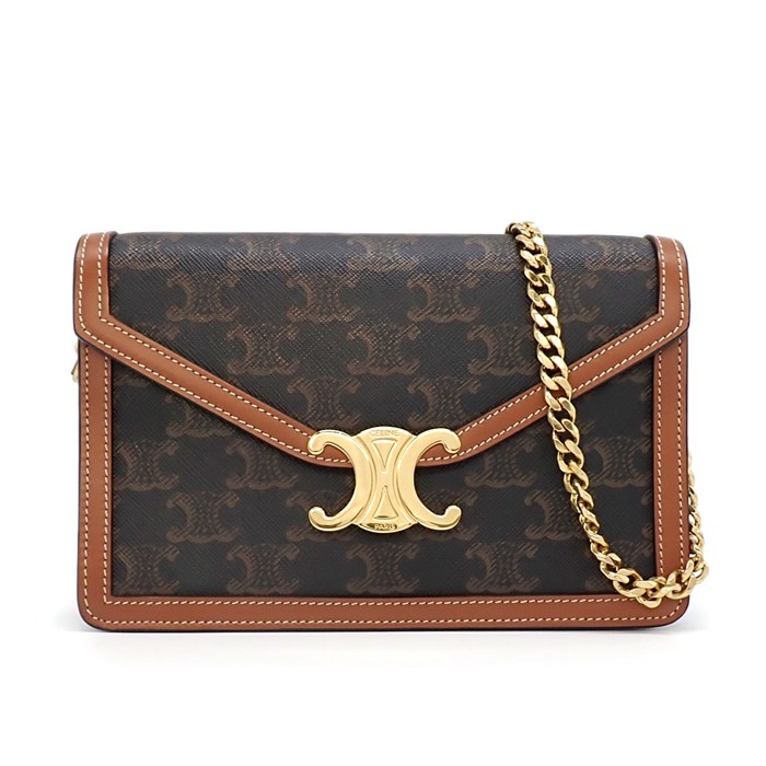 セリーヌ CELINE ショルダーバッグ チェーンウォレット マーゴ 10L462DQB.04LU タン トリオンフキャンバス カーフスキン 【中古】