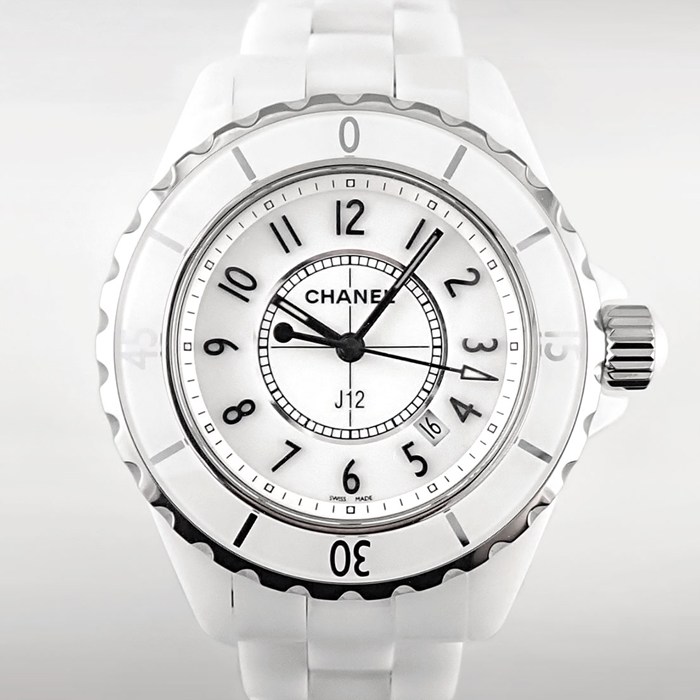 シャネル CHANEL 腕時計 J12 H0968 デイト 回転ベゼル 夜光インデックス 夜光針 ブラックインデックス ホワイト文字盤 SS ホワイトセラミック クオーツアナログ 【中古】
