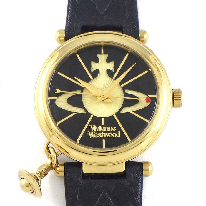 ヴィヴィアン・ウエストウッド Vivienne Westwood 腕時計 オーブ II VV06BKGD チャーム ブラック文字盤 SS ブラック レザーベルト クオーツアナログ 【中古】