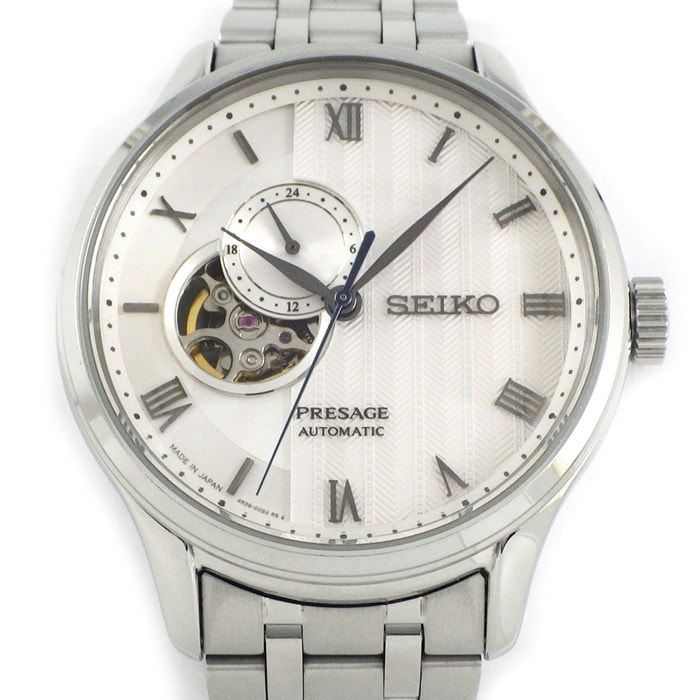 セイコー SEIKO 腕時計 ジャパニーズガーデン プレサージュ SARY153 4R39-00W0 限定ショップモデル ホワイトギョーシェ文字盤 裏スケ 24時間針 SS 自動巻き 【中古】