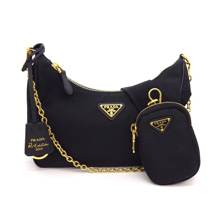 プラダ PRADA ショルダーバッグ Re-Edition 2005 Re-Nylon 1BH204 ブラック リサイクルポリアミド サフィアーノレザー 【中古】