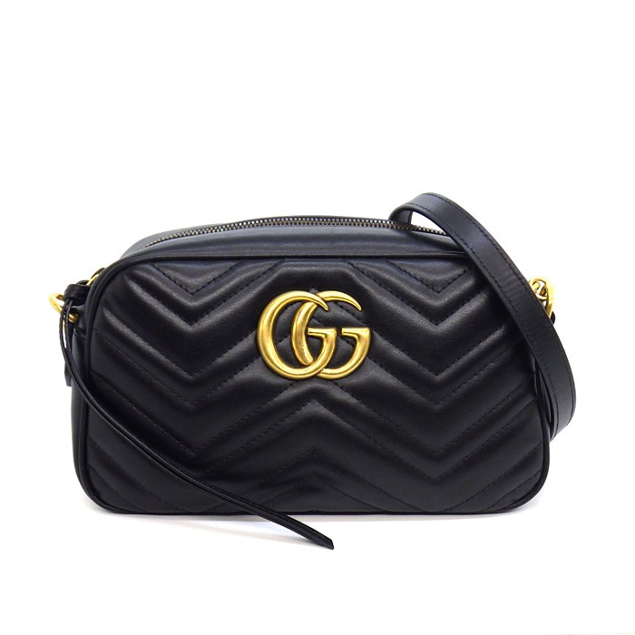 グッチ GUCCI ショルダーバッグ GGマーモント スモール カメラバック 447632 ブラック シェブロンキルティングレザー 【中古】