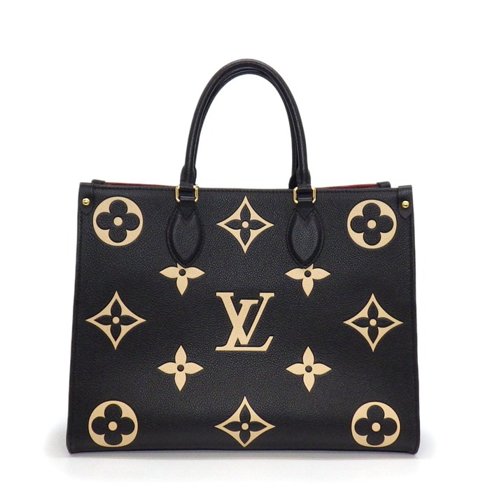 ルイ・ヴィトン LOUIS VUITTON トートバッグ オンザゴー MM M45495 ブラック ベージュ バイカラー モノグラムアンプラントレザー 【中古】
