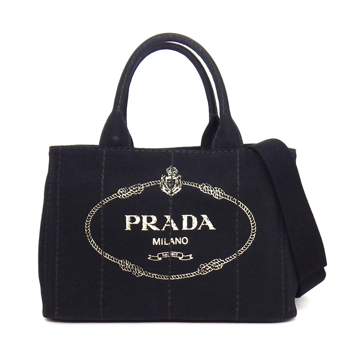 プラダ PRADA トートバッグ/ハンドバッグ/ショルダーバッグ カナパ ミニ 1BG439 ブラック キャンバス ゴールド金具 【中古】