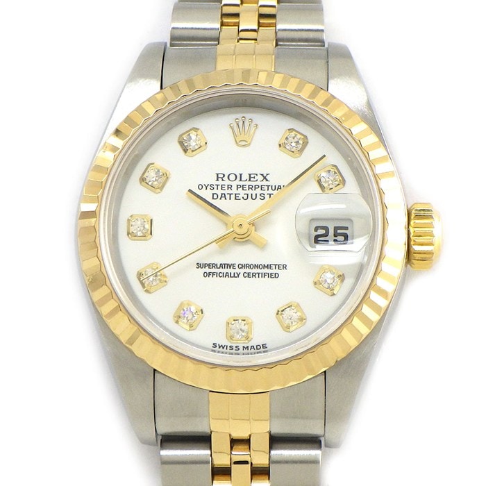 ロレックス Rolex 腕時計 デイトジャスト 79173G Y番 2002年製 10ポイント ダイヤインデックス ホワイト文字盤 K18YG SS 自動巻き 【箱・保付き】 【中古】
