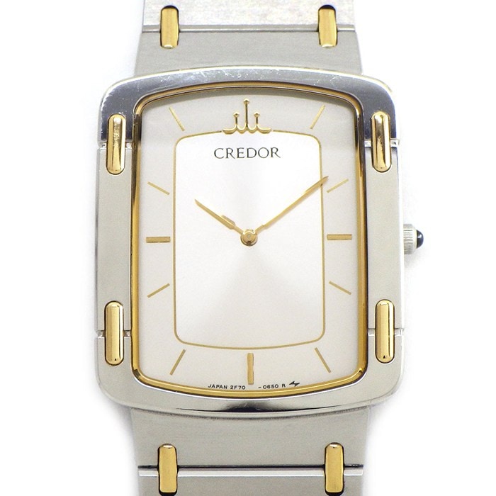 セイコー SEIKO 腕時計 クレドール 2F70-5590 レクタンギュラー シルバーサンレイ文字盤 K18YG SS クオーツアナログ 【中古】