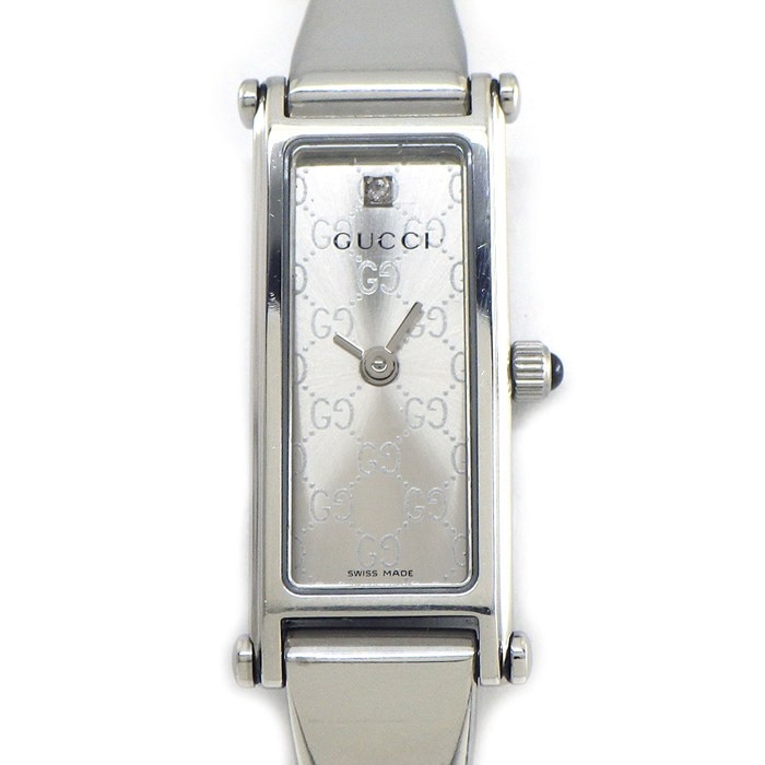 グッチ GUCCI 腕時計 バングルウォッチ 1500L レクタンギュラー GG柄 サンレイシルバー文字盤 SS クオーツアナログ 【中古】