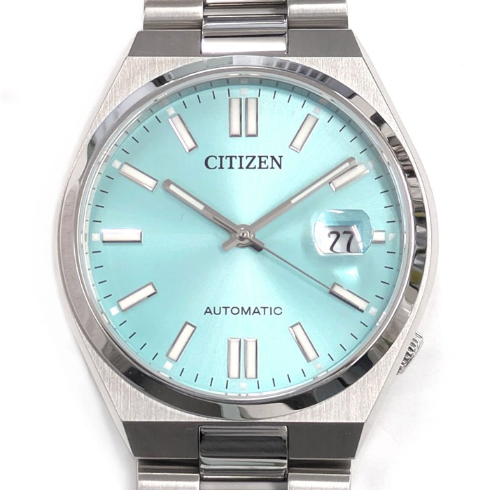 シチズン CITIZEN 腕時計 TSUYOSA NJ051-88M デイト 裏スケ 夜光インデックス 夜光針 サンレイ ブルー文字盤 SS 自動巻き 【中古】